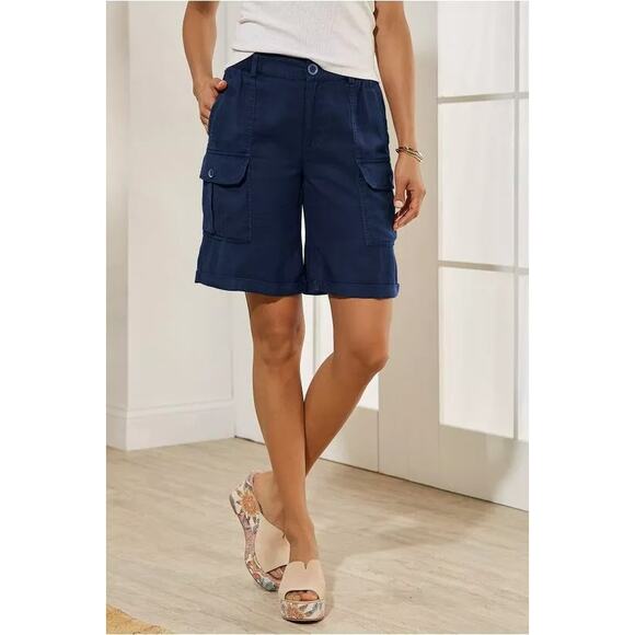 Soft Surroundings Womens Pali Shorts Size Medium Navy Blue Cargo Relaxed Modest - Picture 2 of 11